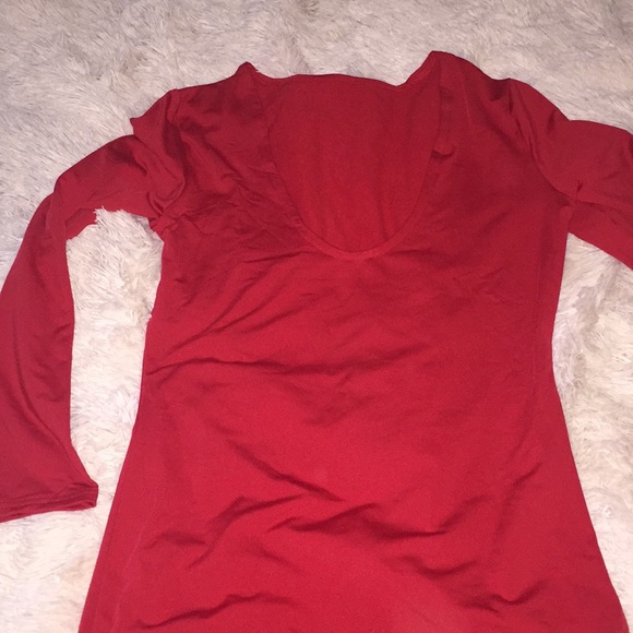 RED LONG SLEEVE VNECK DRESS - Picture 3 of 4